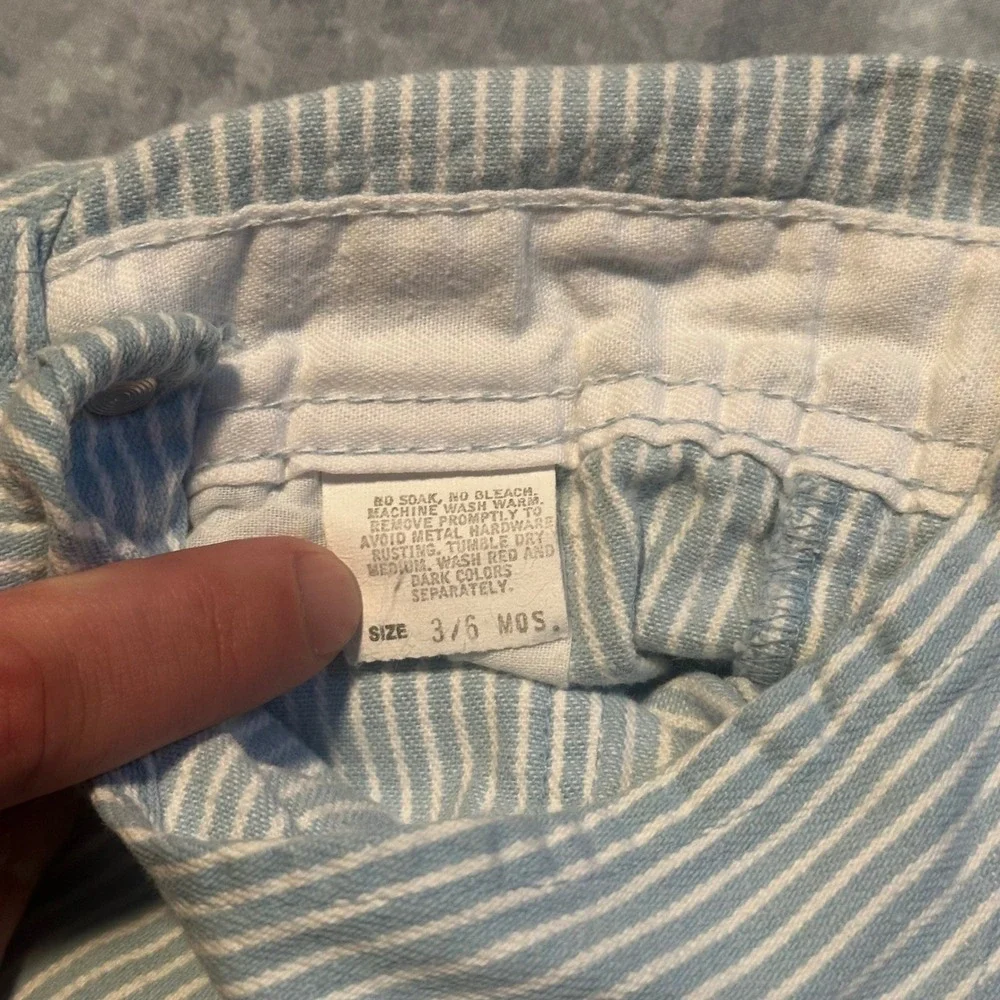 Vintage OshKosh B'gosh Baby Blue‎ Hickory Stripe Shortalls Overalls Size 3/6 Mos